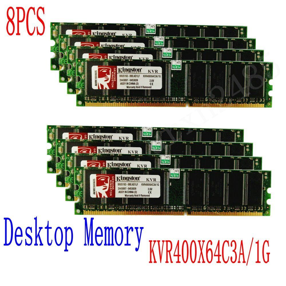 Kingston 8GB 8x 1GB DDR 400Mhz PC-3200 KVR400X64C3A/1G 184Pin Desktop Memory AB