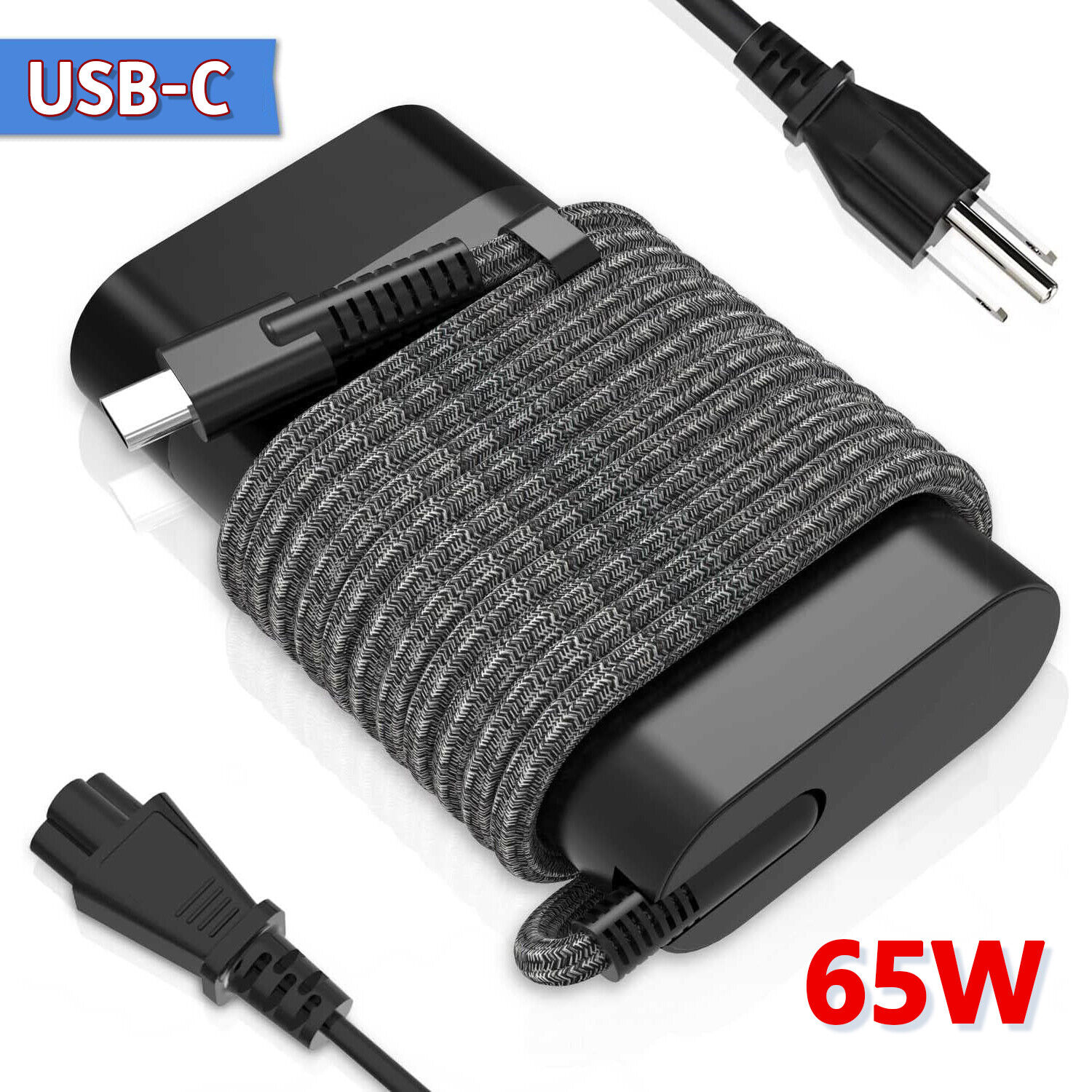 Slim HP 65W USB-C Laptop Charger Power Adapter for HP Spectre x360 Elitebook 840