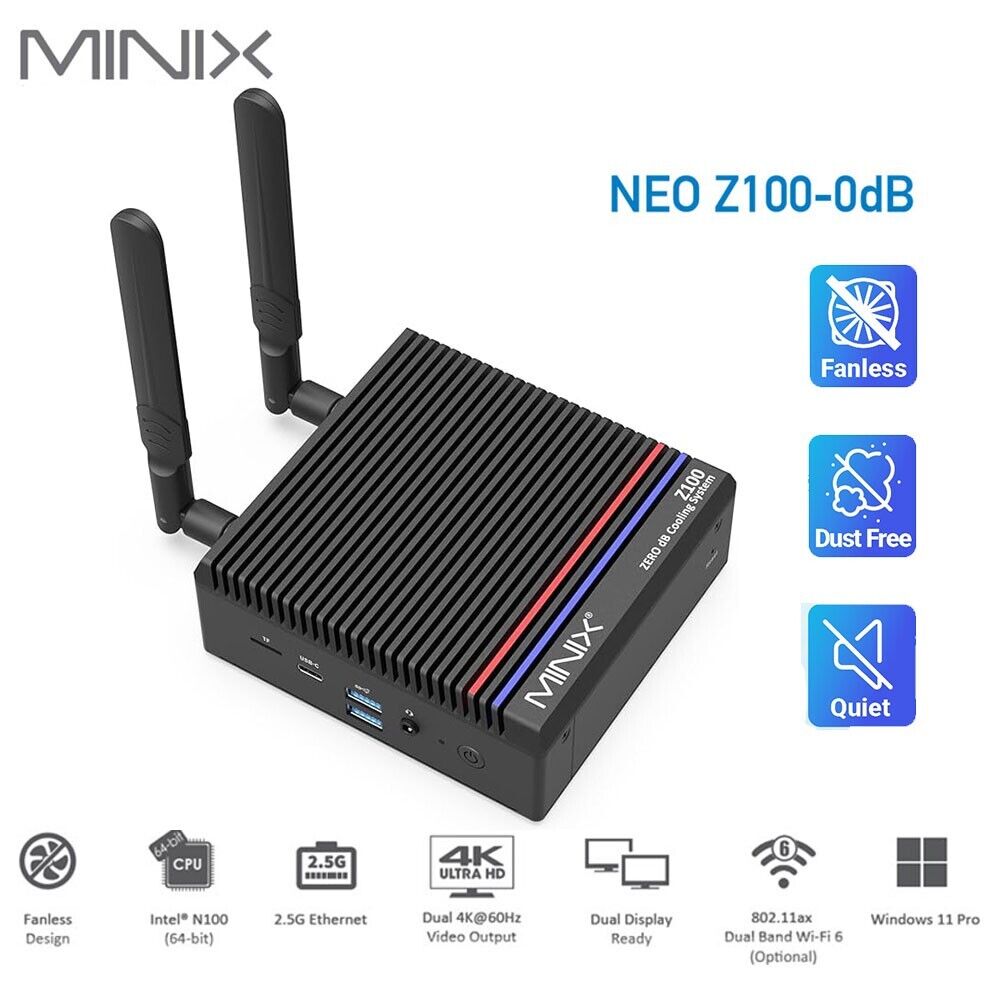 MINIX NEO Z100-0DB Fanless mini pc Intel N100 16G DDR4 512G WIFI6 Win11 pro pc