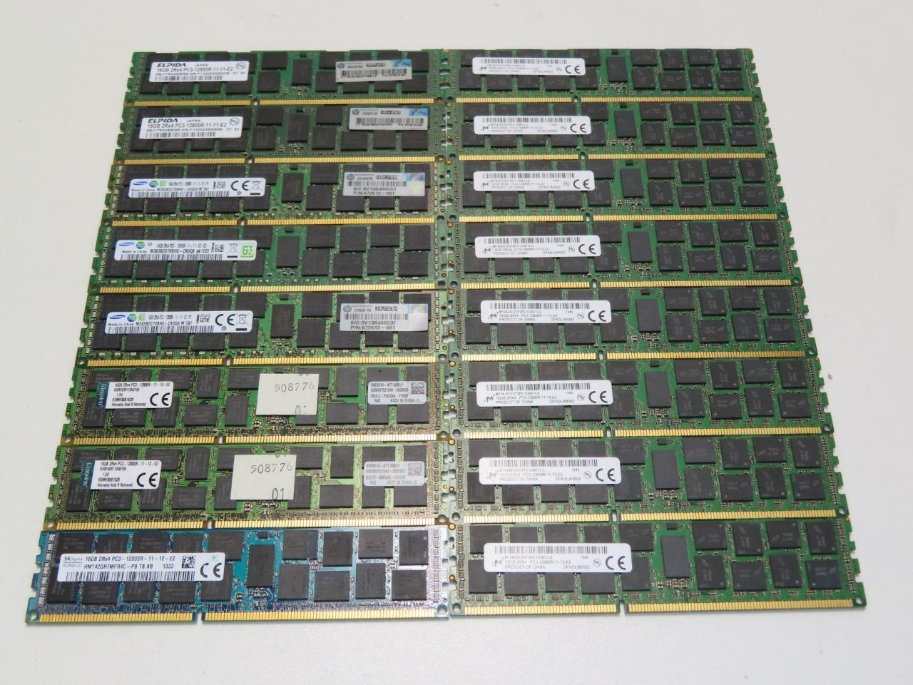 LOT OF 16X MIXED BRAND 16GB PC3-12800R SERVER RAM MEMORY