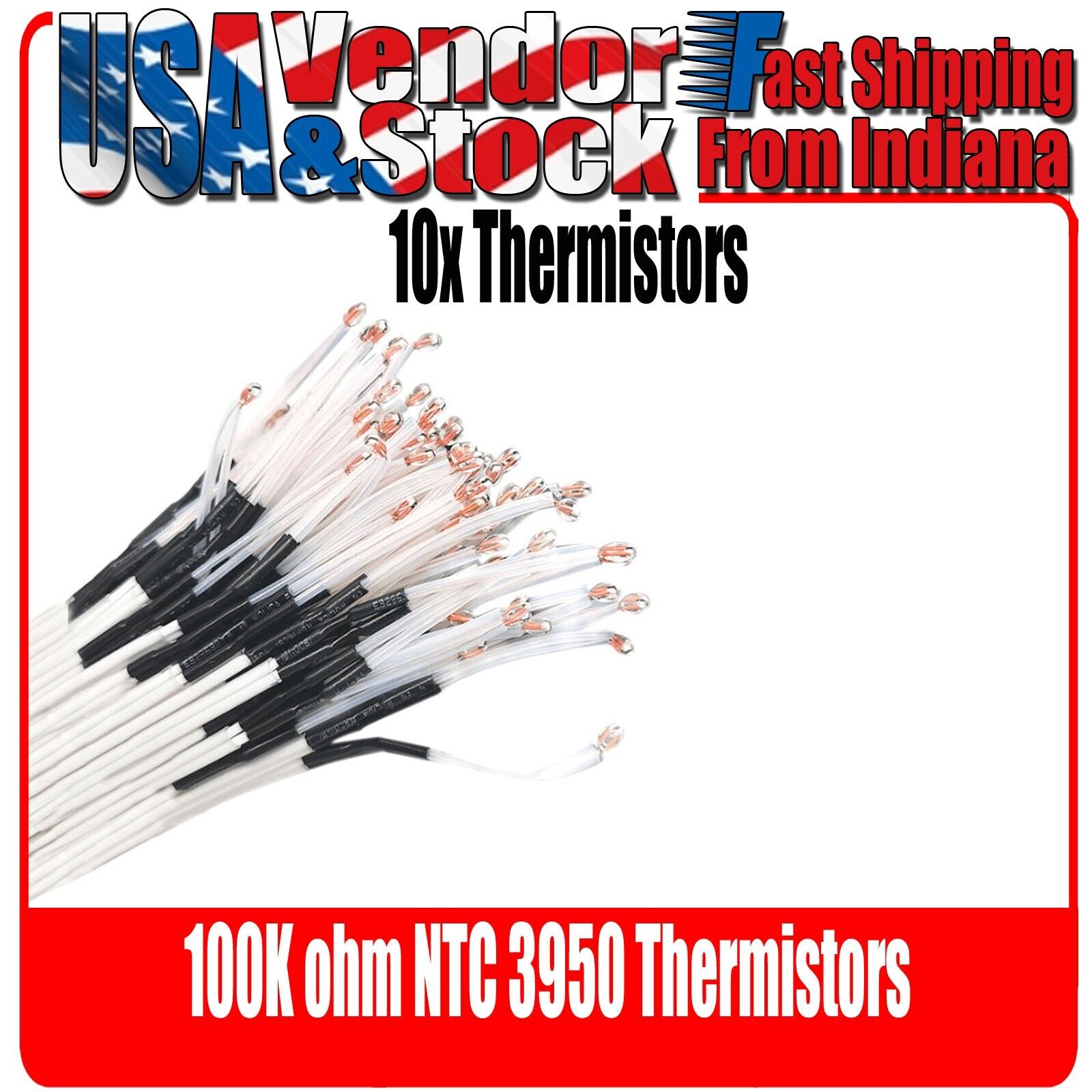 10 piece 100K ohm NTC 3950 Thermistors  for 3D Printer Mendel, Reprap, Prusa