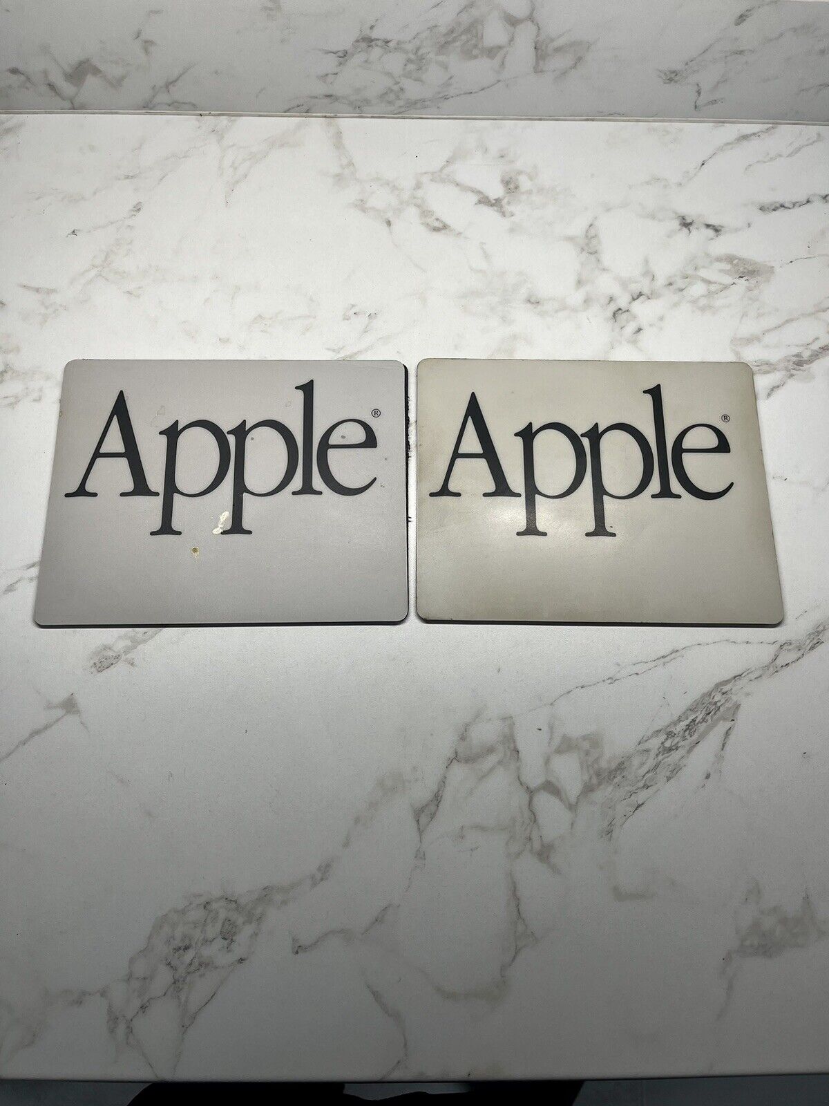 Two Vintage Apple Computer Mouse Pad Lot Garamond Type Logo Authentic 1980’s