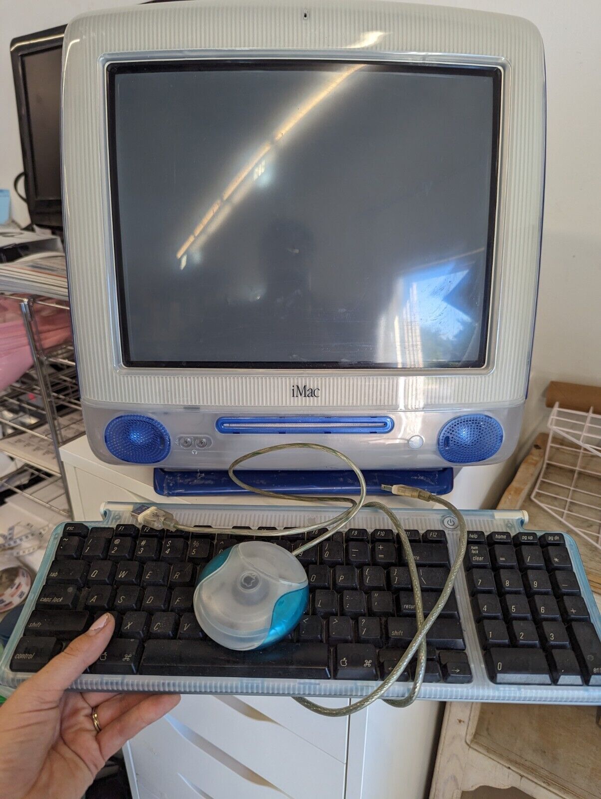 Vintage 2000 Apple iMac  Indigo Blue Model M5521 W/ M4848 Mouse + M2452 Keyboard