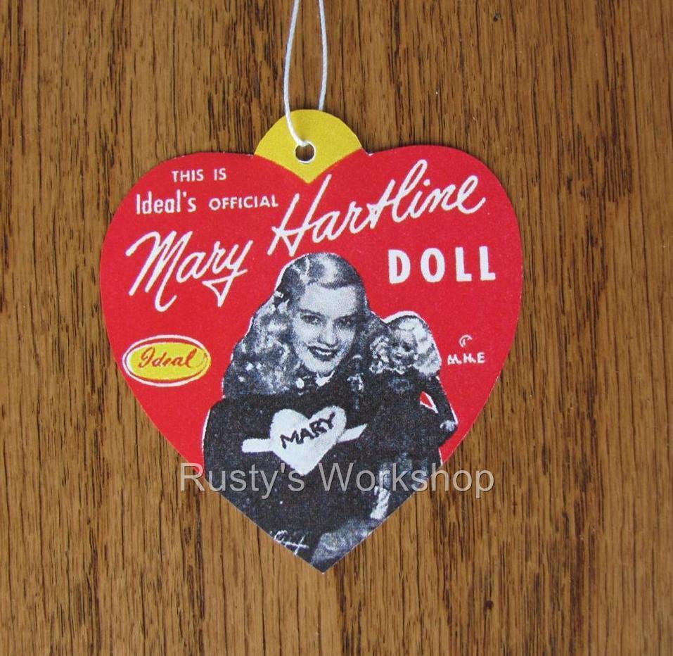 1950\'s Ideal MARY HARTLINE doll WRIST hang TAG 2 sided (Repro)