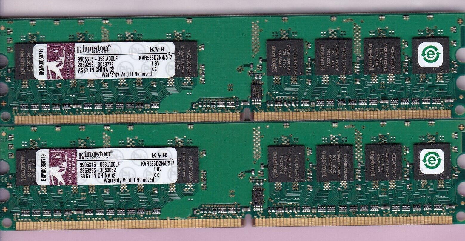 1GB 2x512MB PC2 4200 KINGSTON DDR2-533 KVR533D2N4/512 Desktop Ram Memory Kit