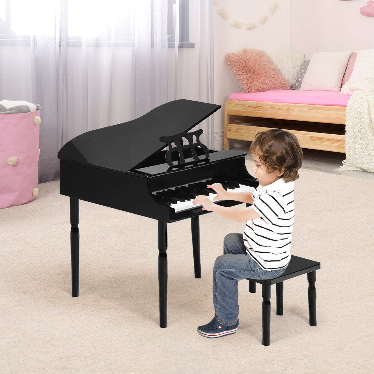 NNECW 30-Key Classic Baby Grand Piano with Bench & Music Rack-Black
