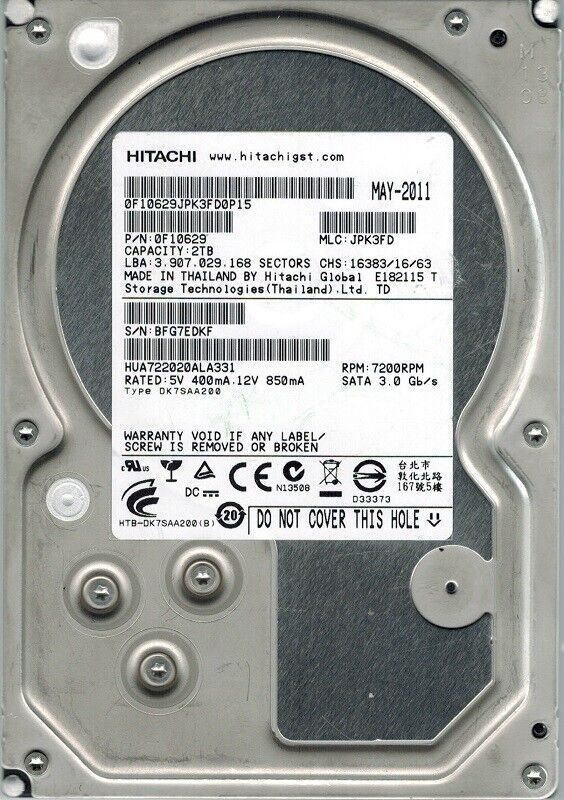 Hitachi HUA722020ALA331 UltraStar A7K2000 2TB 7200RPM 32MB Buffer SATA 3.5in En