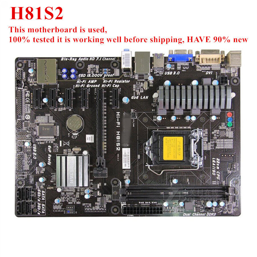 Used 6GPU 6PCIE For Hi-Fi H81S2 Mining Motherboard Intel H81 LGA 1150 i7 i5 i3