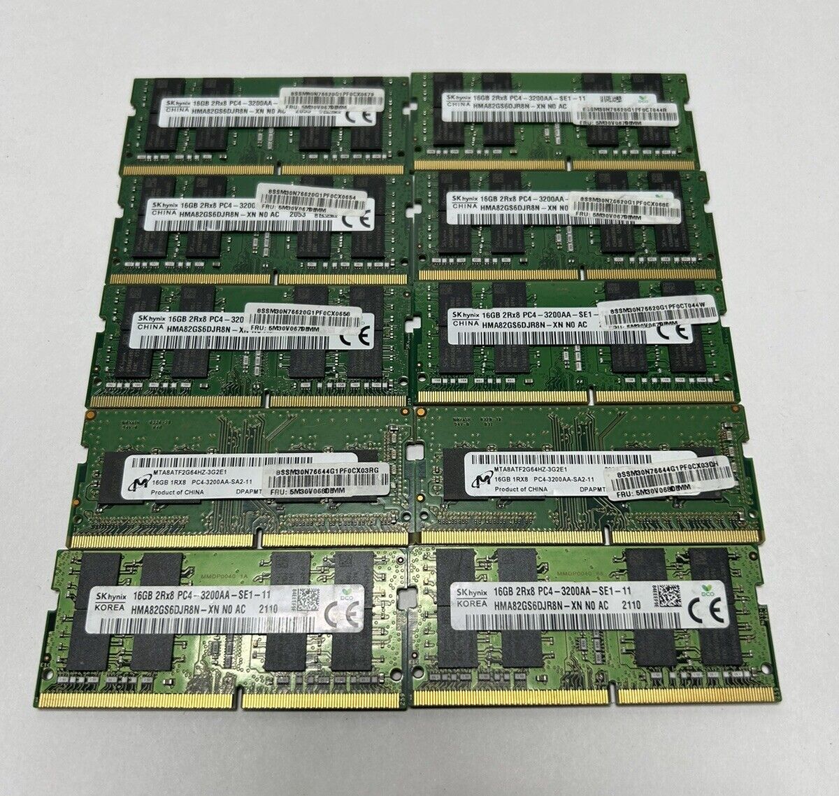 Lot of 10 Mixed Major Brands 16GB DDR4 2RX8 PC4-3200AA Laptop Ram SODIMM Memory