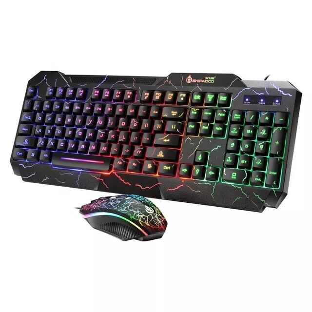 Rainbow LED Gaming Keyboard and Mouse Set Multi-Colored Backlight Mouse