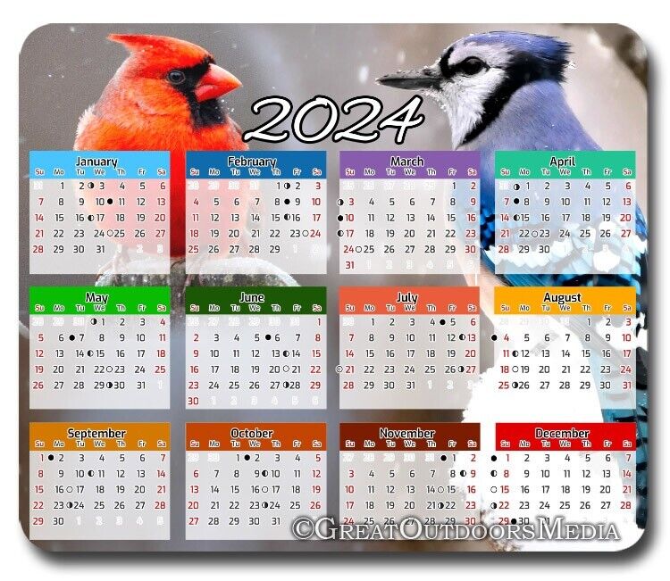 Bird Watching 2024 Calendar ~ Mousepad / Mouse Pad ~ Gifts Cardinal Bluejay Bird