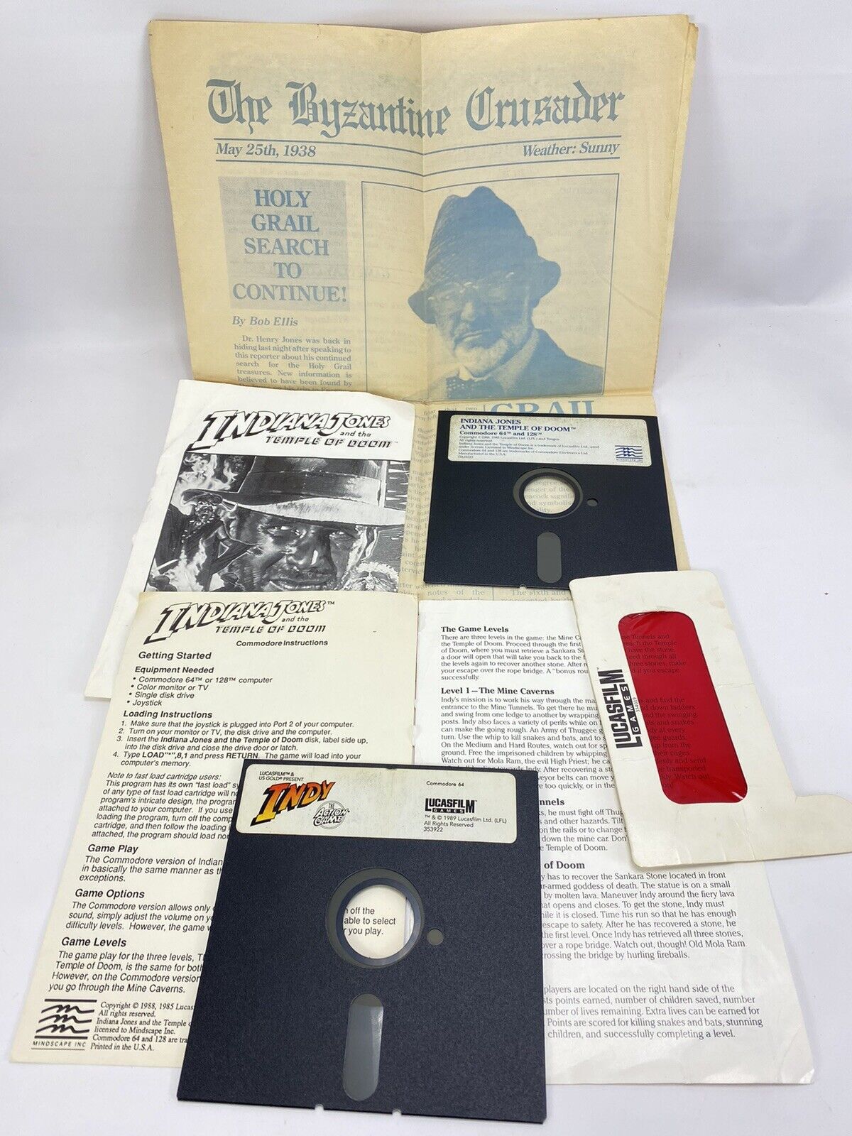 Commodore 64 Indiana Jones Temple of Doom & Indy the Action Game RARE