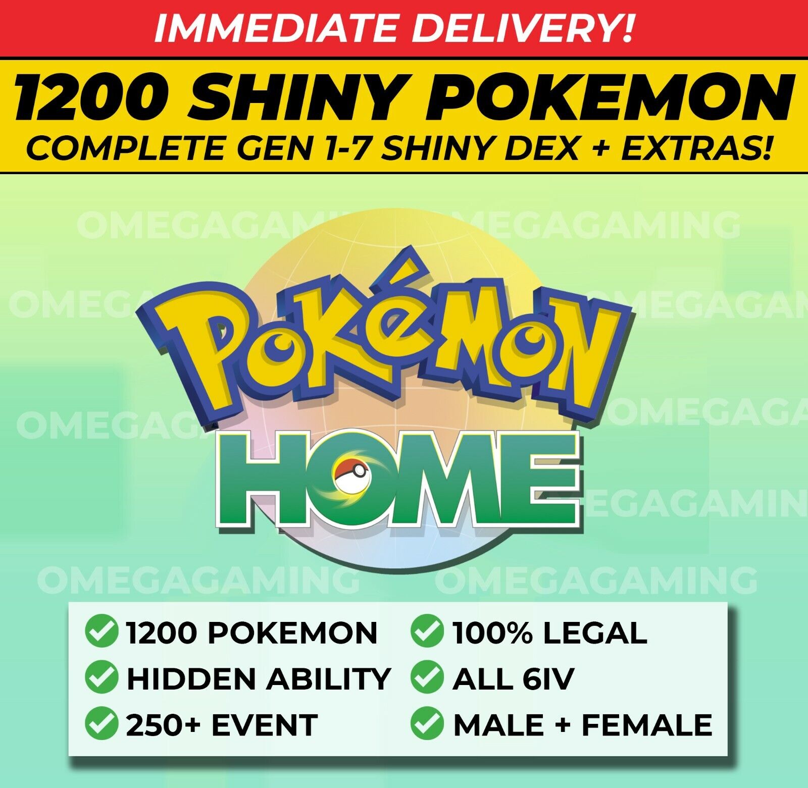 Pokemon Home FULL SHINY LIVING DEX, Gen 1-7 | 250 Event, ALL Legendary, 6IV