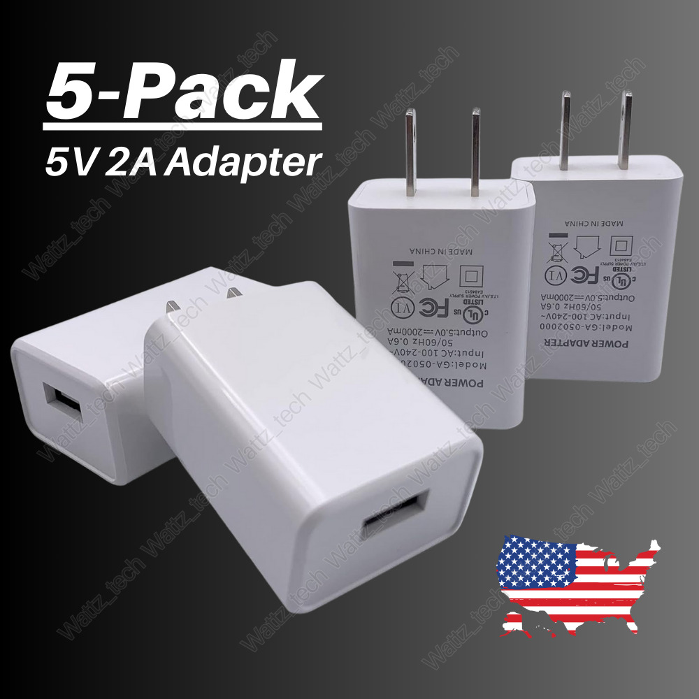 5-Pack Lot 5V 2A USB Port Wall Charger AC to DC Power Adapter For iPhone Samsung