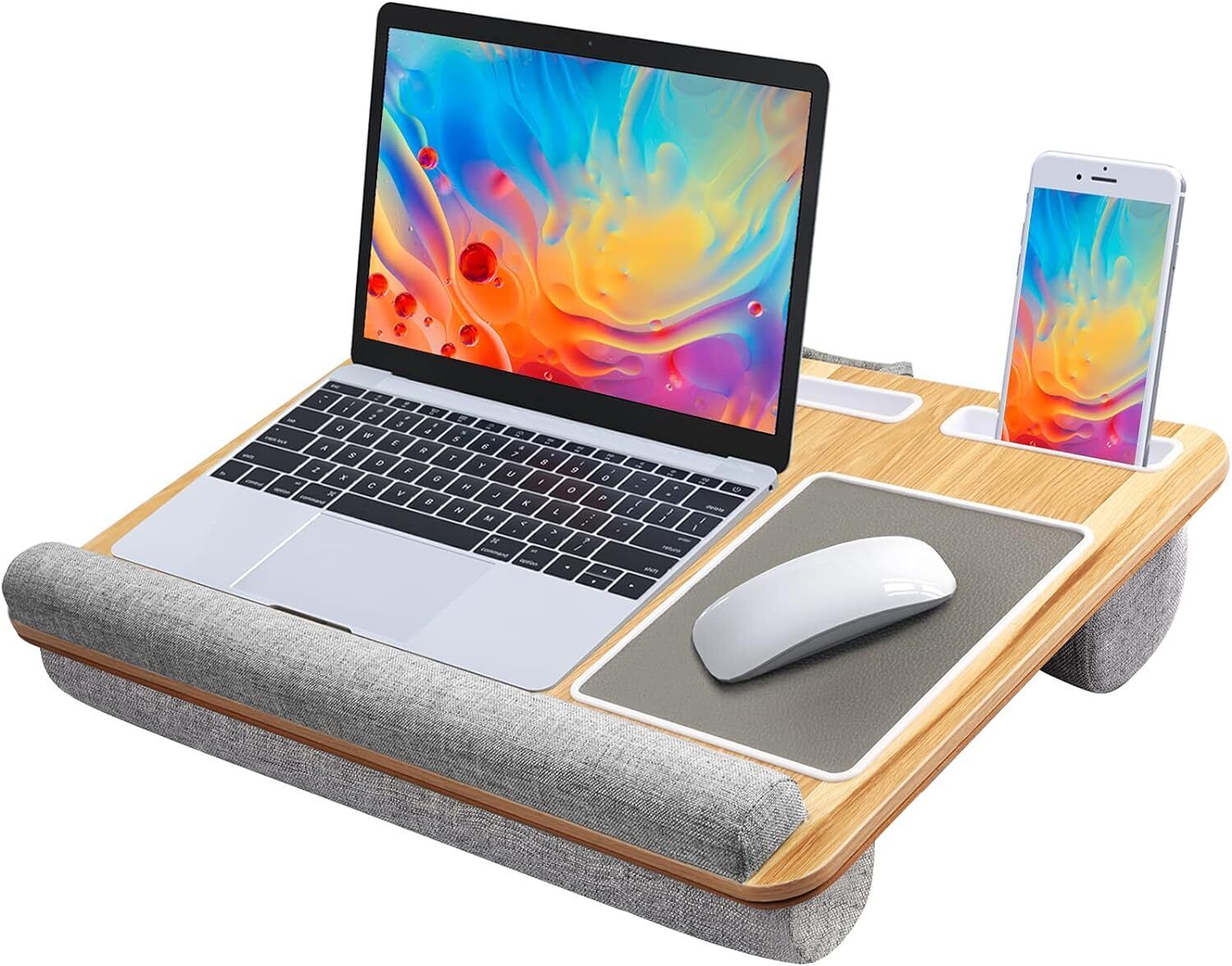 Bamboo Lap Desk Table Laptop Cushion Bed Tray Cushioned Computer Tablet Support