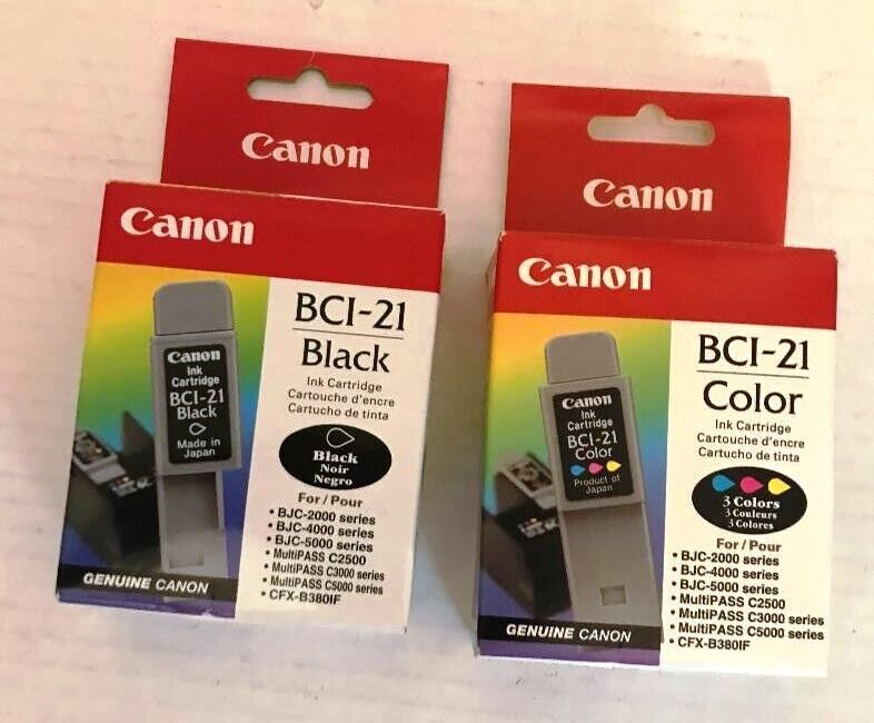 LOT OF 2 CANON BCI-21 INK CATRIDGES ONE BLACK AND ONE COLOR.