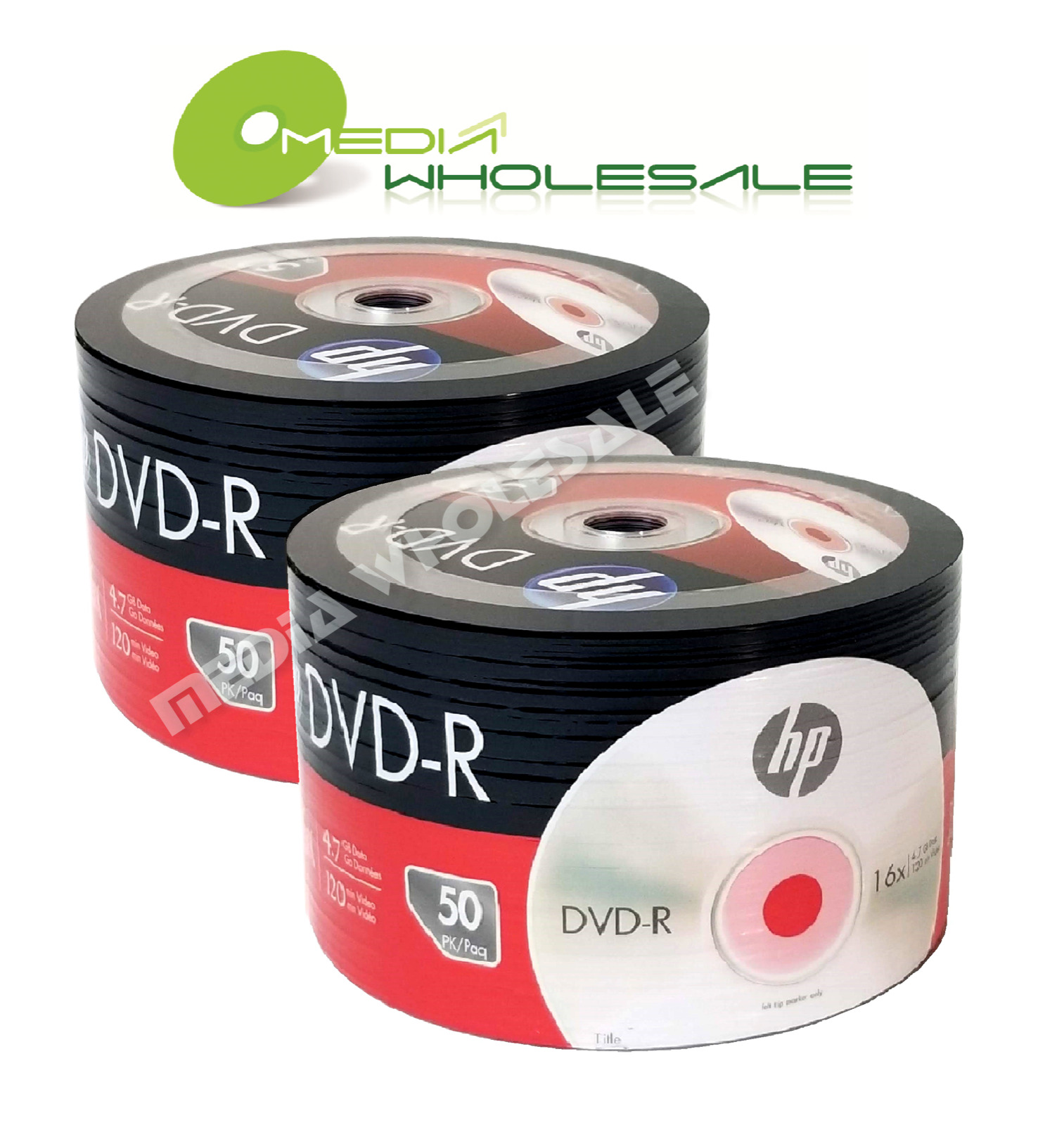 100-pack HP 16X Blank DVD DVD-R Branded Logo 4.7GB Media Disc 2x50pk