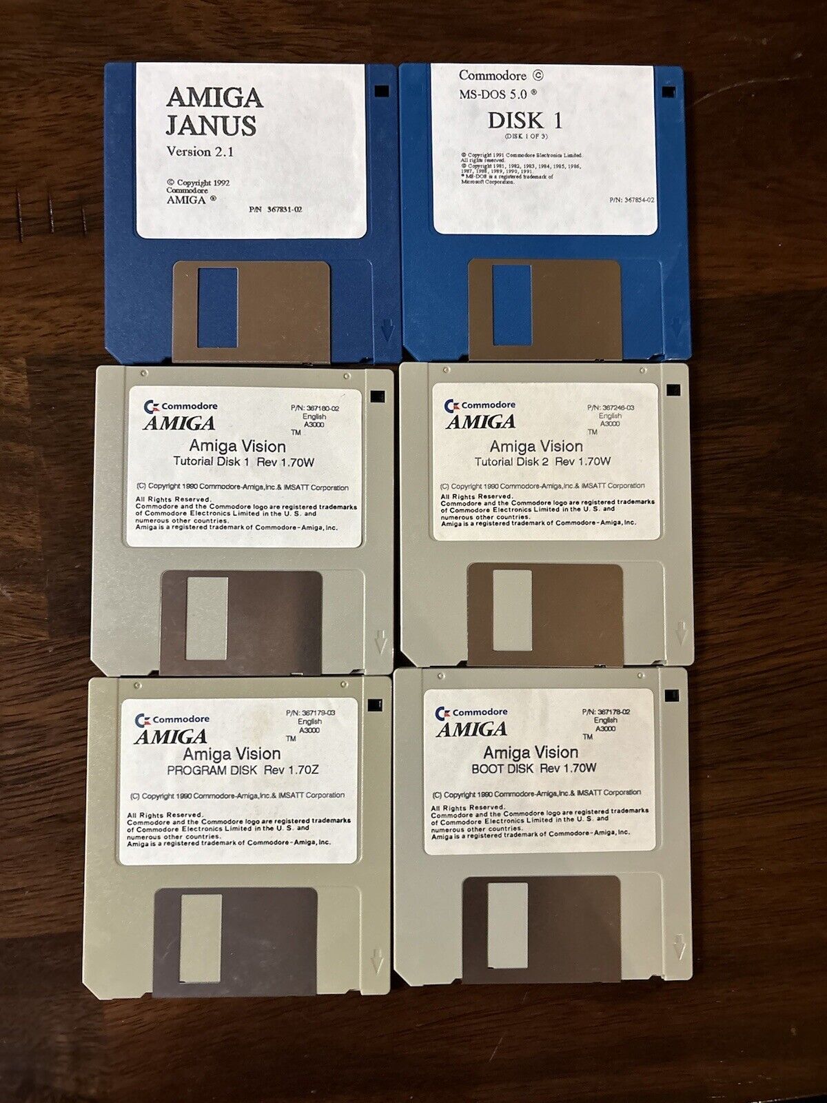 Lot Of 6 Commodore Amiga Disks-Janus, Disk 1, Vision Tutor 1&2, Program And boot