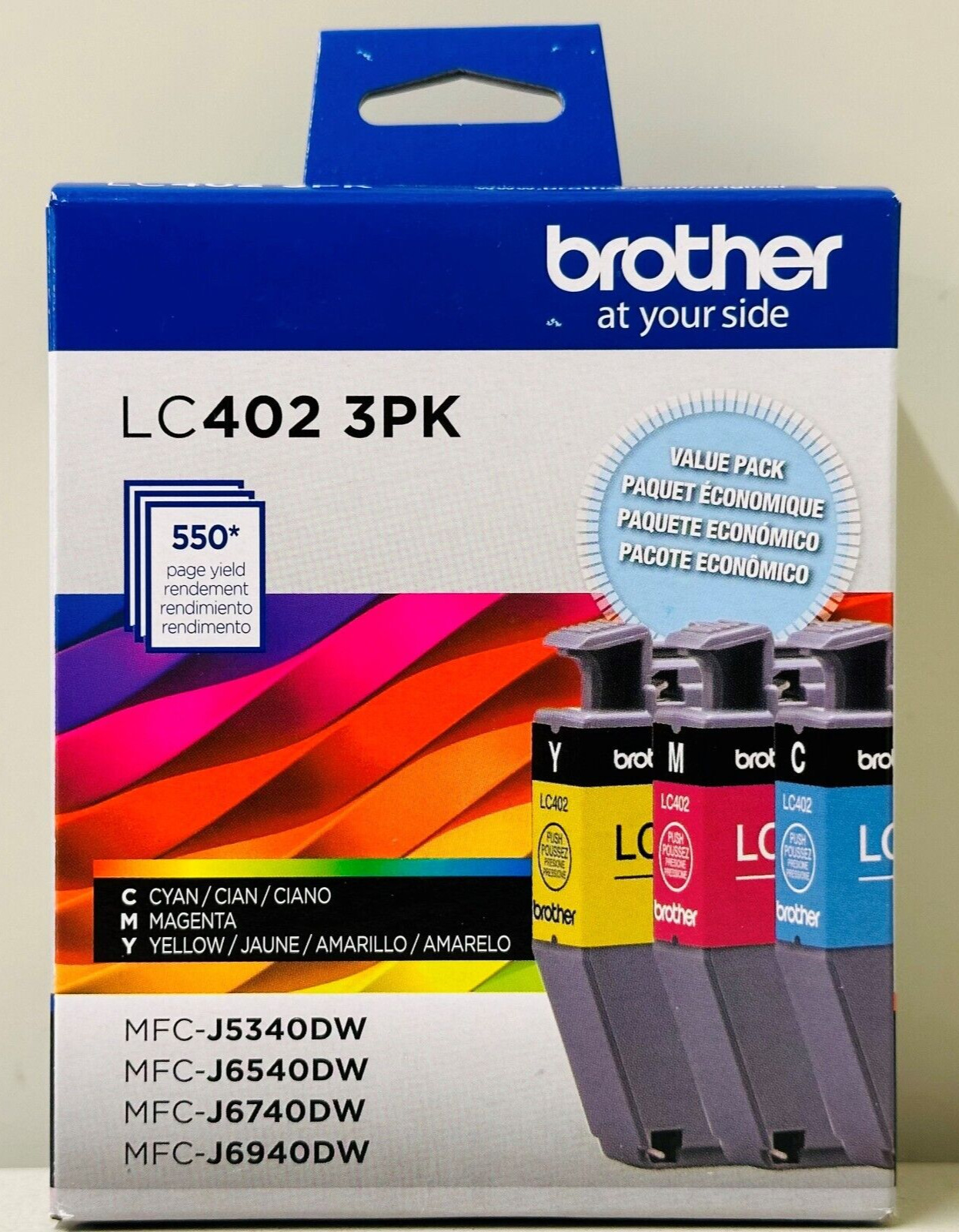 New Genuine Brother LC402 Cyan Magenta Yellow 3PK Ink Cartridge Box
