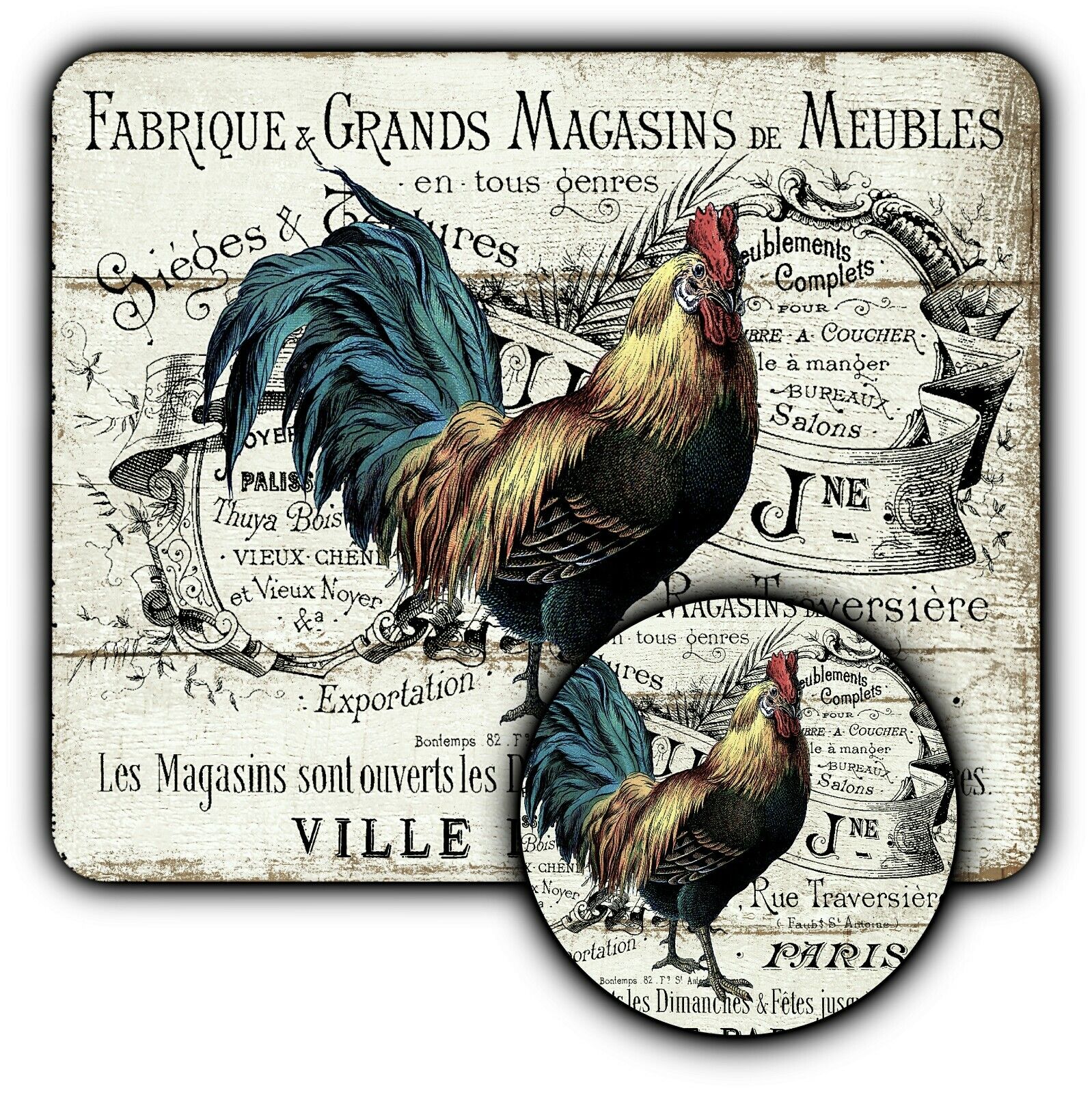 Mouse Pad Sign + Coaster - Vintage Style - Paris France - 1/4