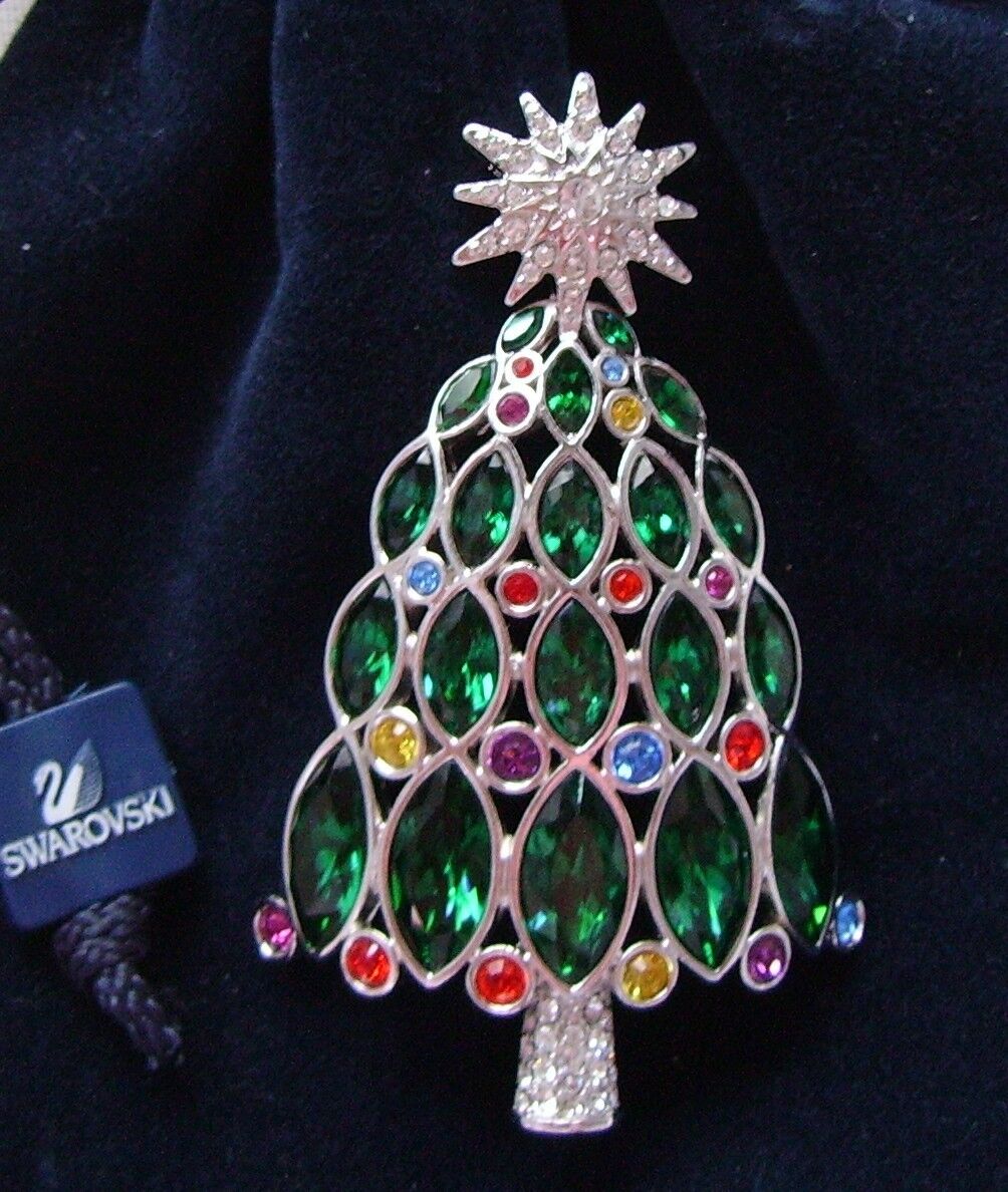 Signed 2005 Swarovski Christmas Tree Brooch Pin