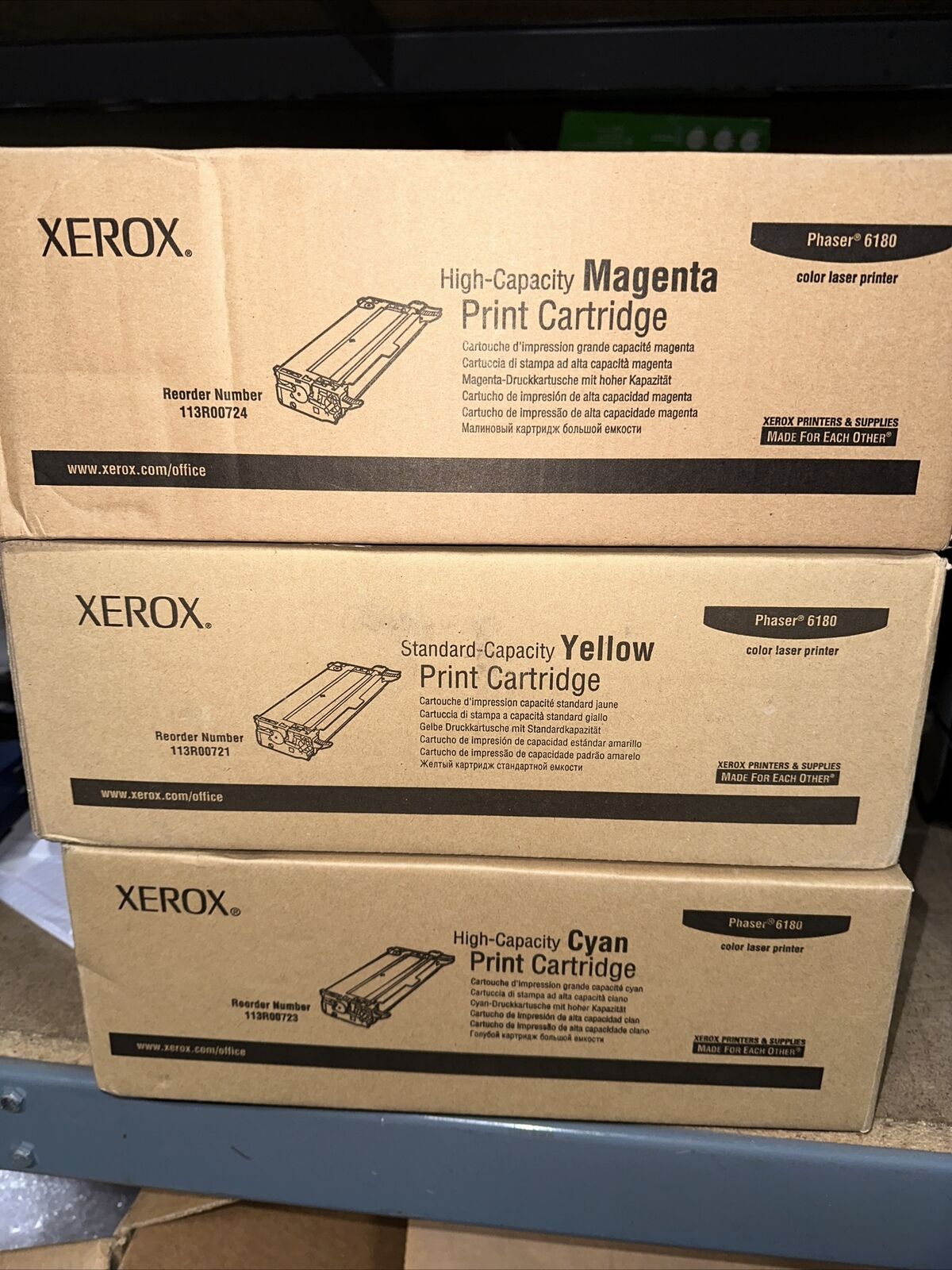 NEW XEROX PHASER 6180 COLOR TONER SET 113R0074 113R00721 113R00723 LOT OF THREE