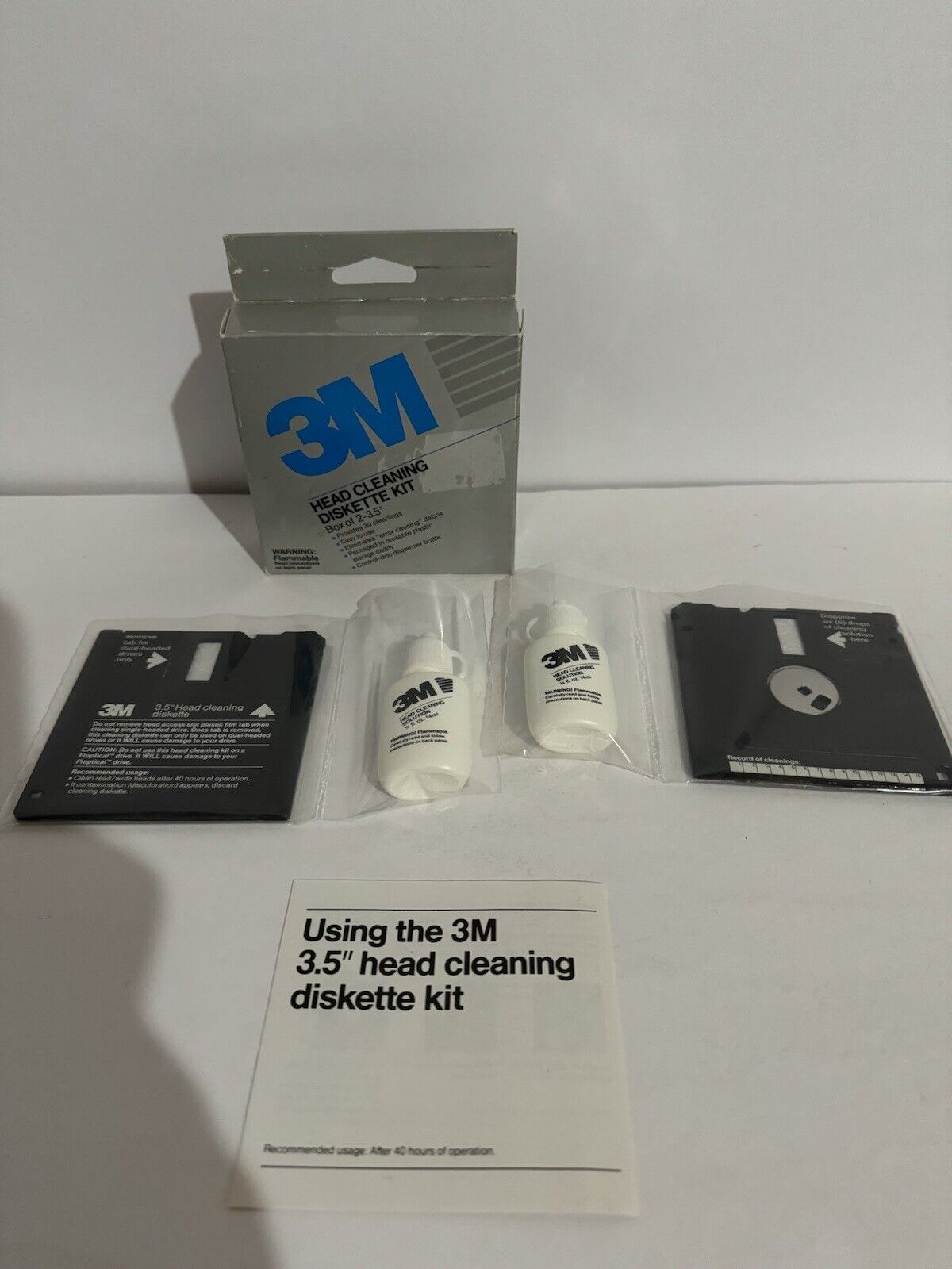 3M Head Cleaning Diskette Kit Box of 2 3.5”Vintage from 1989 Used Once
