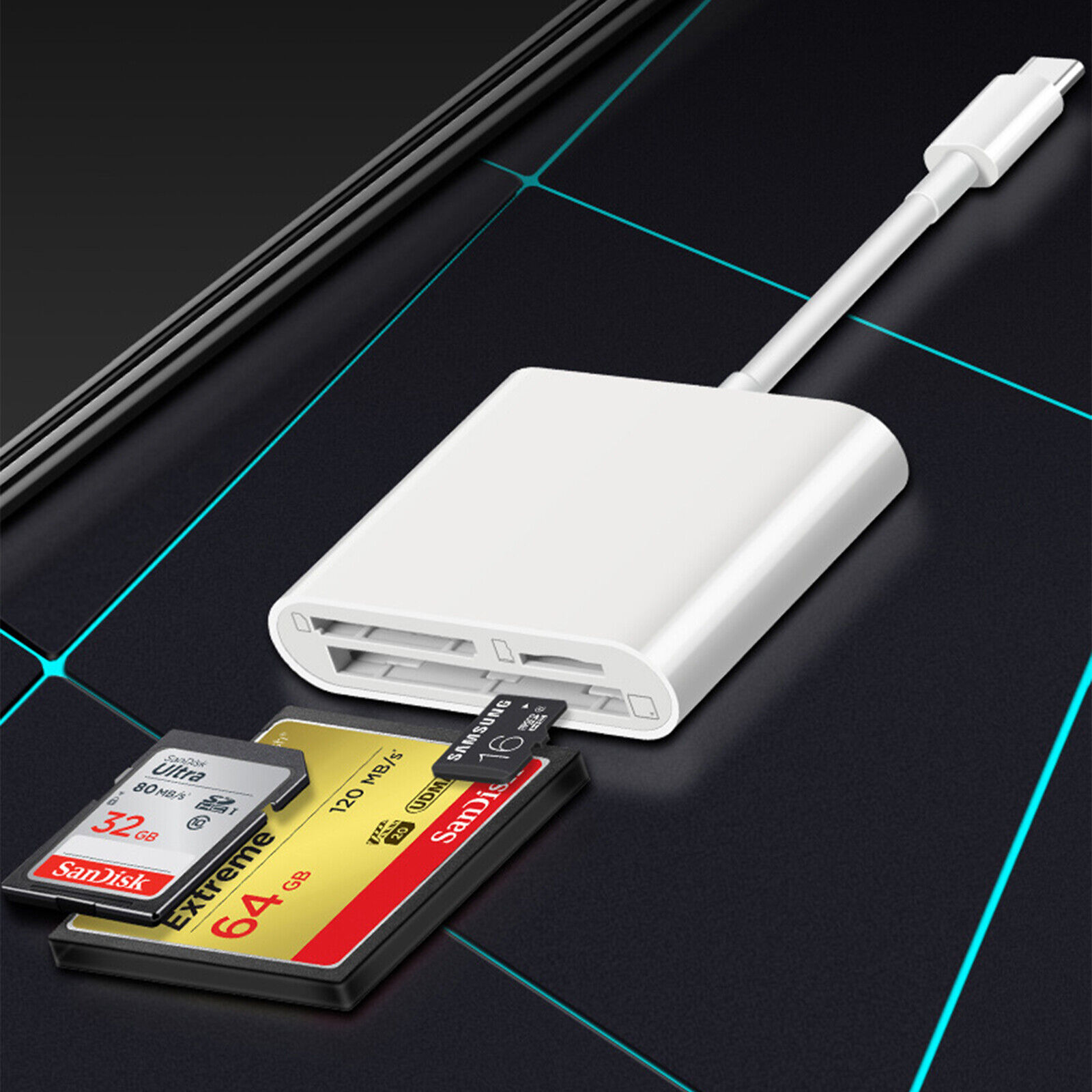 3in1 USB C CF/SD/TF Card Reader, Compact Flash Reader 3-Slot Memory Card Adapter