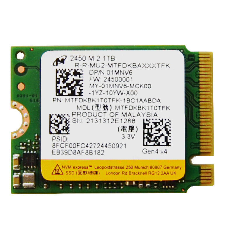 Micron 2450 SSD 2230 1TB SSD R: 3320MB/S W: 3286MB/S Replace Samsung Kioxia WD