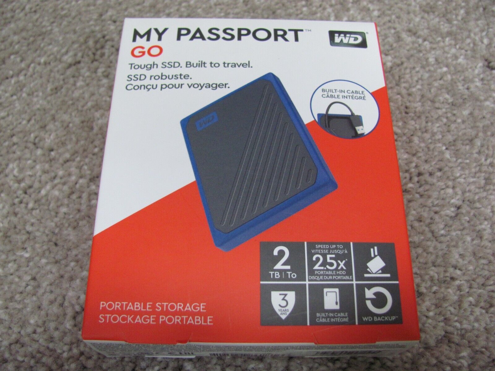 New WD 2TB My Passport Go Portable External SSD WDBMCG0020BBT-WESN Black/Cobalt