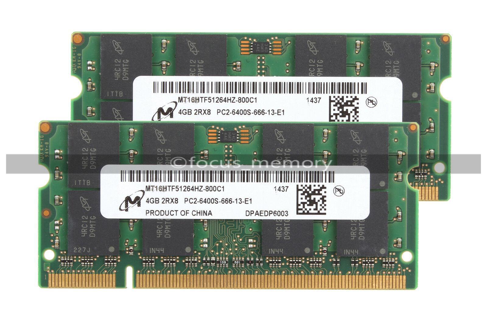 Micron 8 GB (2x 4 GB) PC2-6400 DDR2 800 Mhz 200 Pin Laptop Memory SO-DIMM RAM 4G