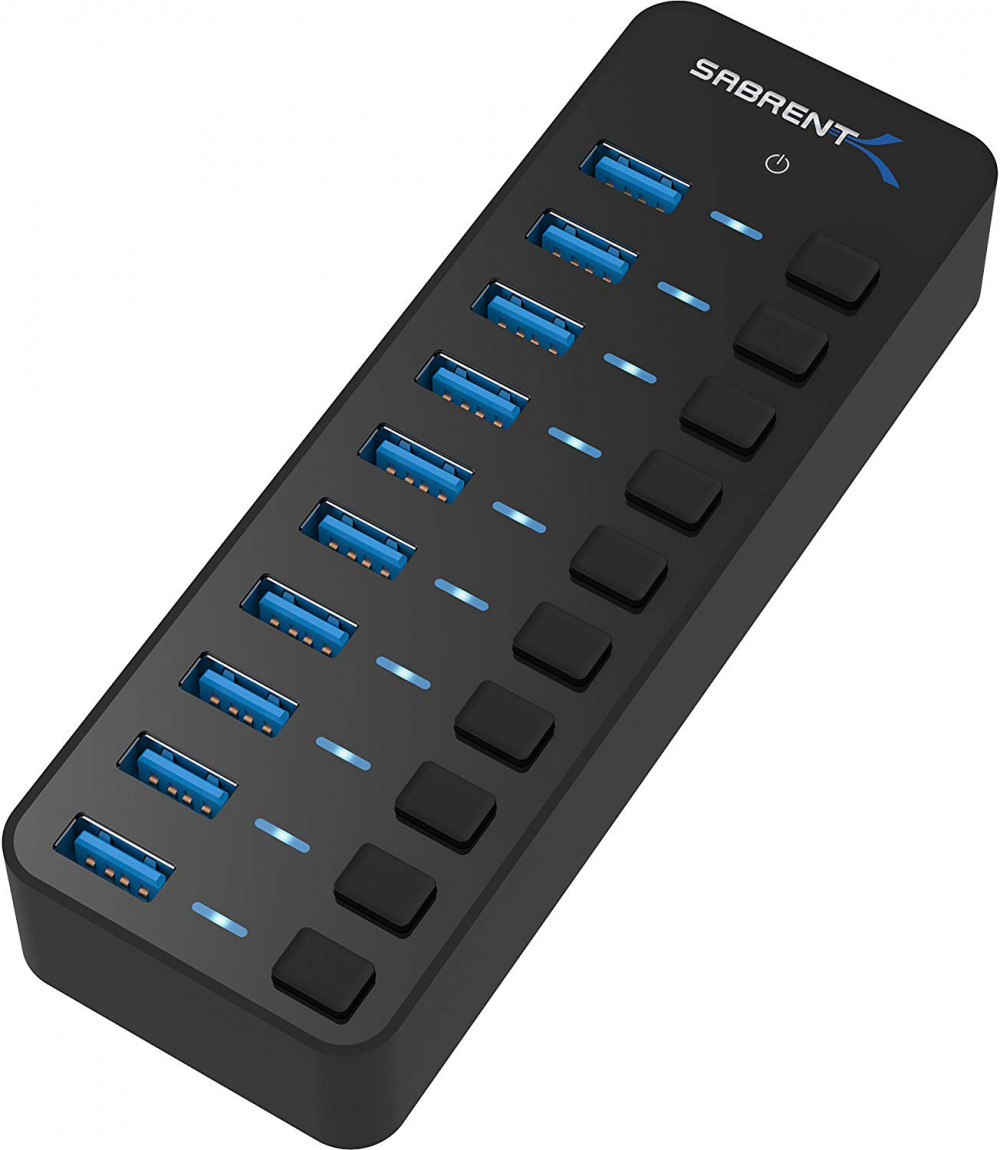 Sabrent 10-Port USB Hubs 60W 3.0 With Individual Power Switches And LEDs 12V/5A