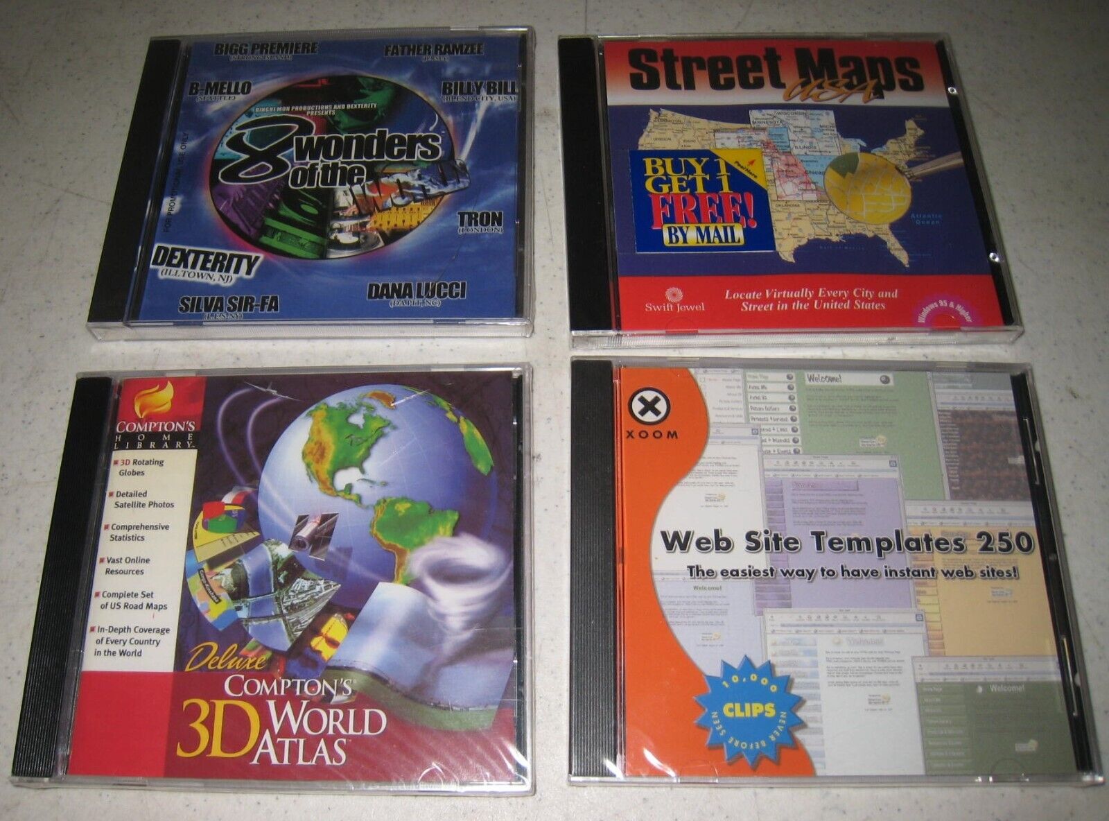 Vintage Lot Four OEM Software Apps Street Maps 3D World Atlas Web Site Templates