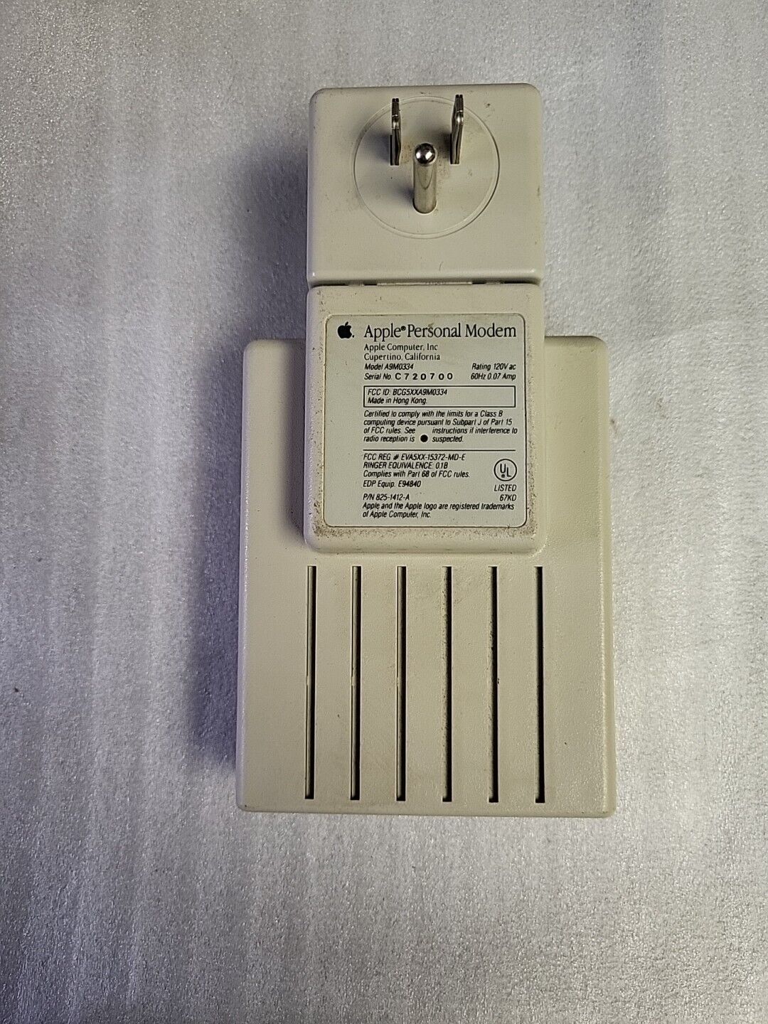 Macintosh Apple Personal Computer Modem A9M0334 w/ Wall Plug - 