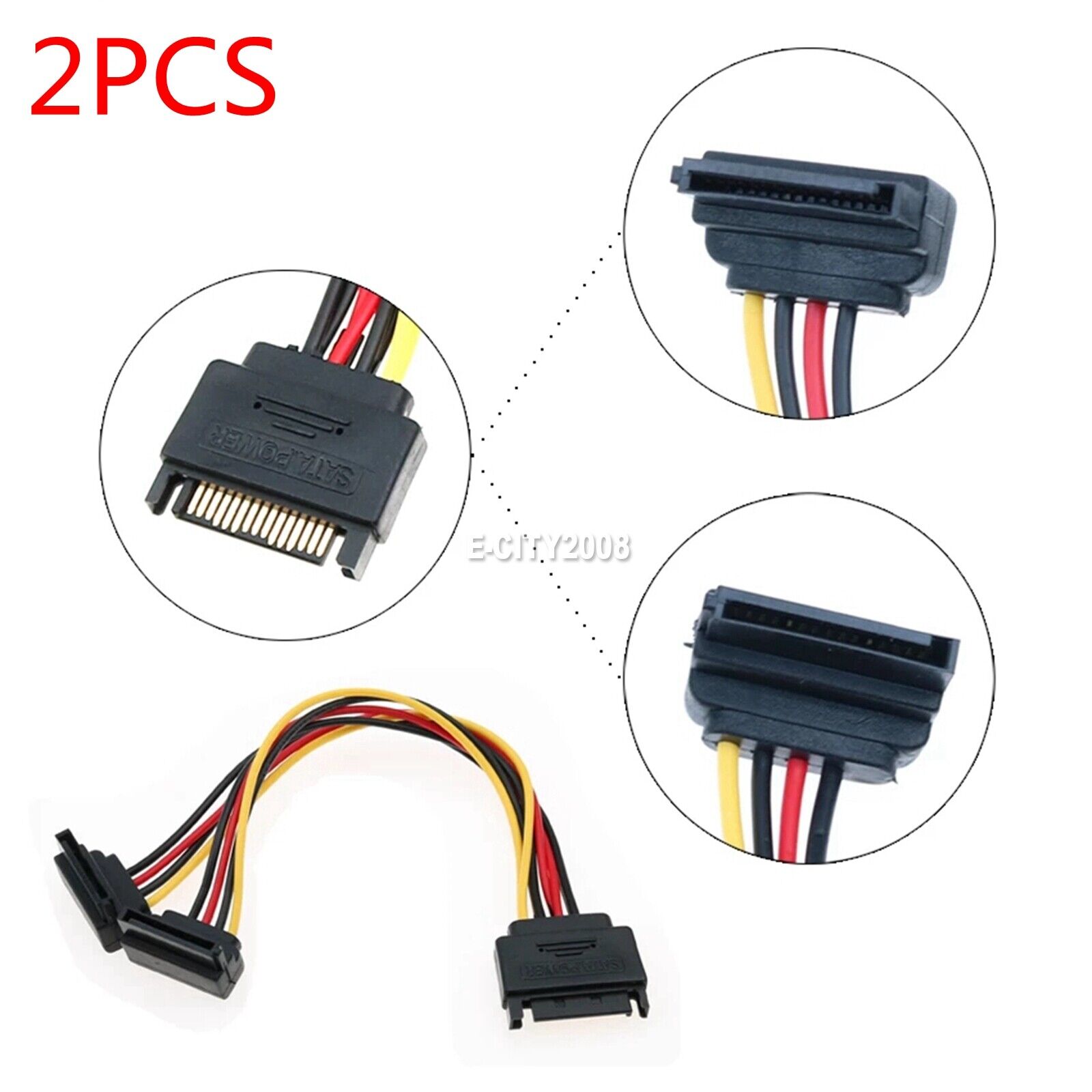 2X SATA 15Pin Male to Dual (2) 4-Pin Molex Female Y Splitter Adapter Power Cable