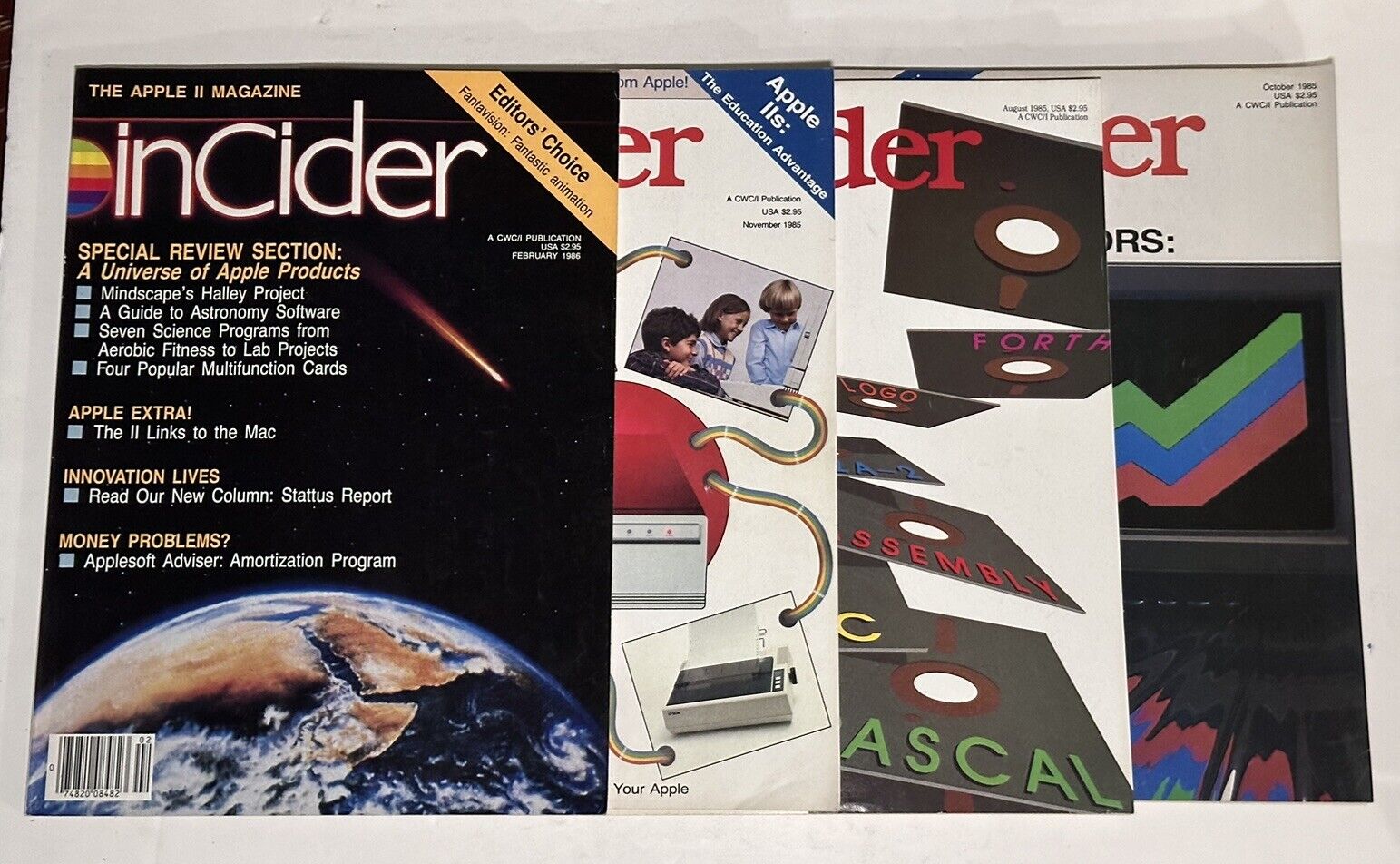 Vintage 1985/1986 Lot Of 3 inCider Apple II Magazines Super Calc3A LANs RGB
