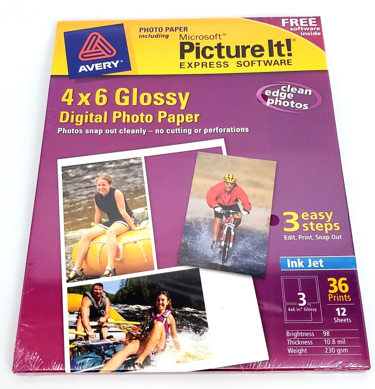 Avery 4x6 Glossy Digital Photo Paper Clean Edge Photo Free Software 12Sheets NEW