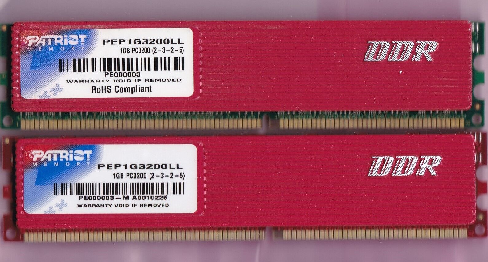 2GB 2x1GB PC3200 Patriot DDR-400 PEP1G3200LL PE000003 Gamer Ram Kit DDR1 PC-3200