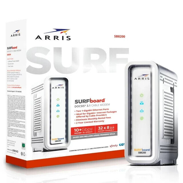 ARRIS SURFboard SB8200 DOCSIS 3.1 10 Gbps Cable Modem Xfinity Up to 2Gbps