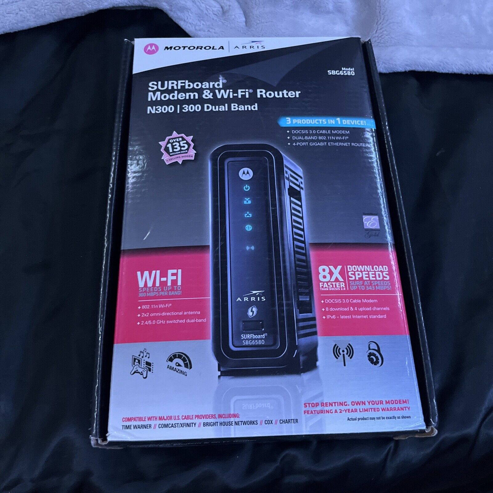 ARRIS Surfboard SBG-6580 N300/300 WI-FI ROUTER ONLY ( NO POWER CABLE)