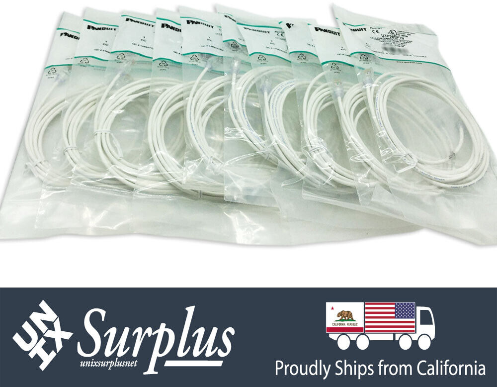 New 10 Pack Slim Panduit Cat6 10ft Network Patch Cable / Cord RJ45 UTP LAN White