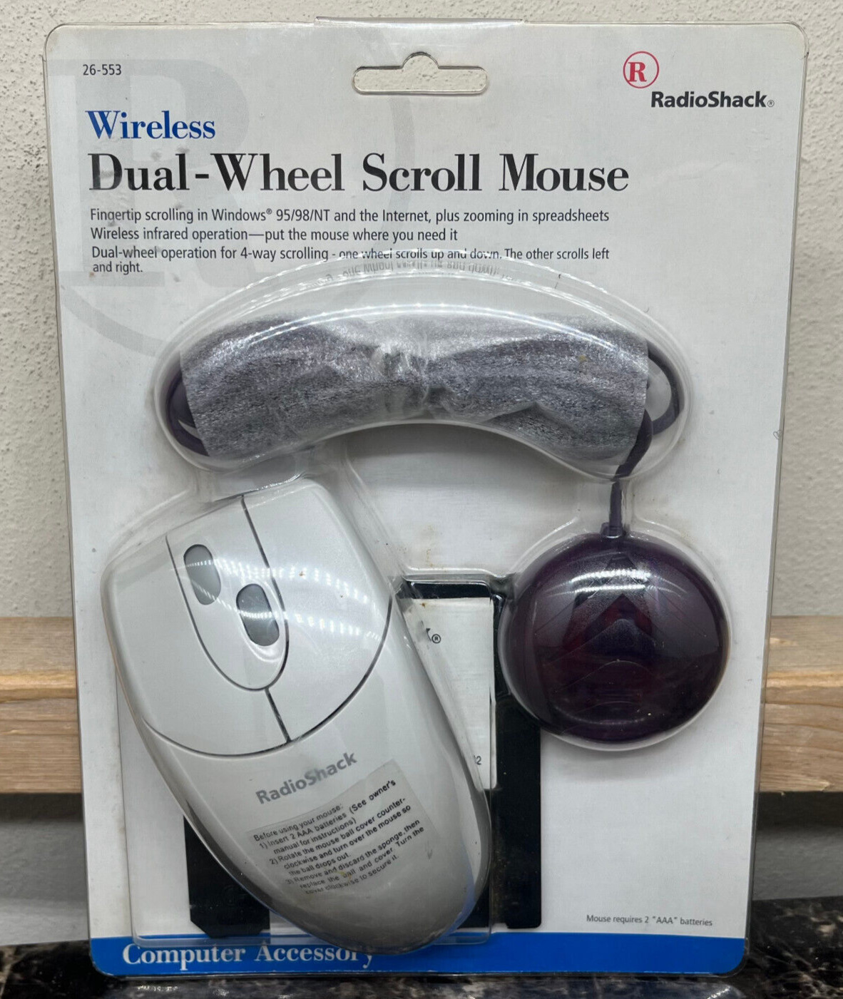 Radio Shack Wireless Dual Wheel Scroll Mouse Programmable W/ Sensor & Disk NEW