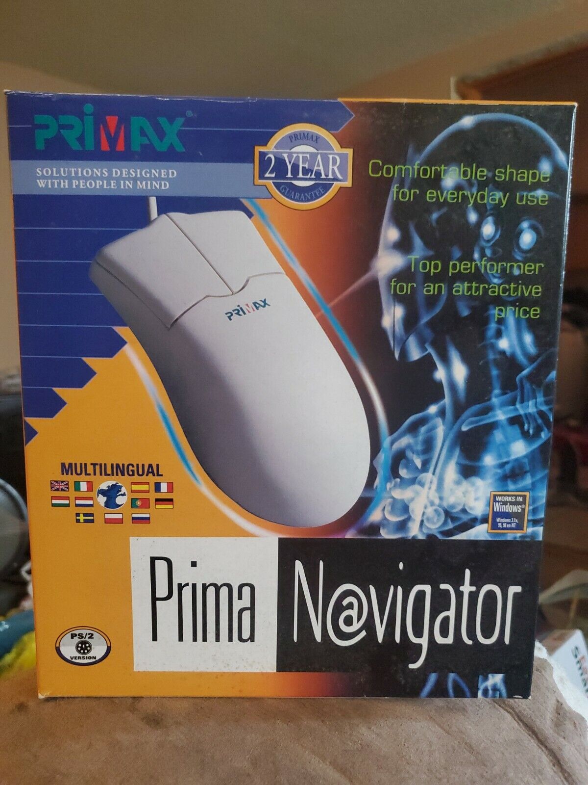 Vintage Primax Prima Navigator PS/2 Mouse NoS Rare HTF