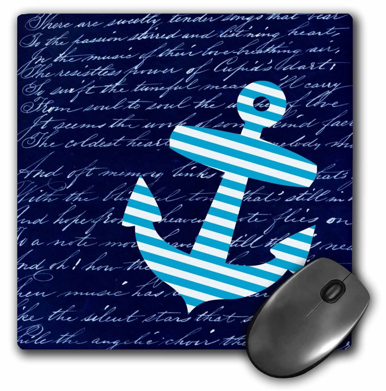 3dRose Blue and white striped anchor on black with vintage handwriting - sailor