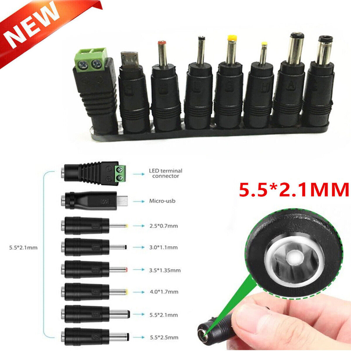 8Pcs AC DC Power Charger Adapter Tips Jack Plugs Universal For Laptop Notebook