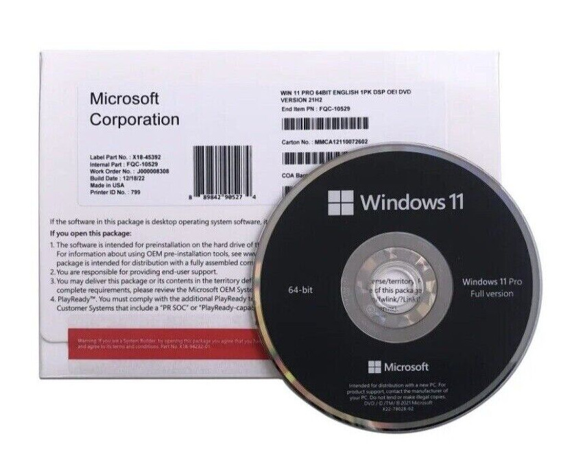 Genuine NEW Microsoft Windows 11 Pro 64-BIT DVD Fresh Install & Product Key