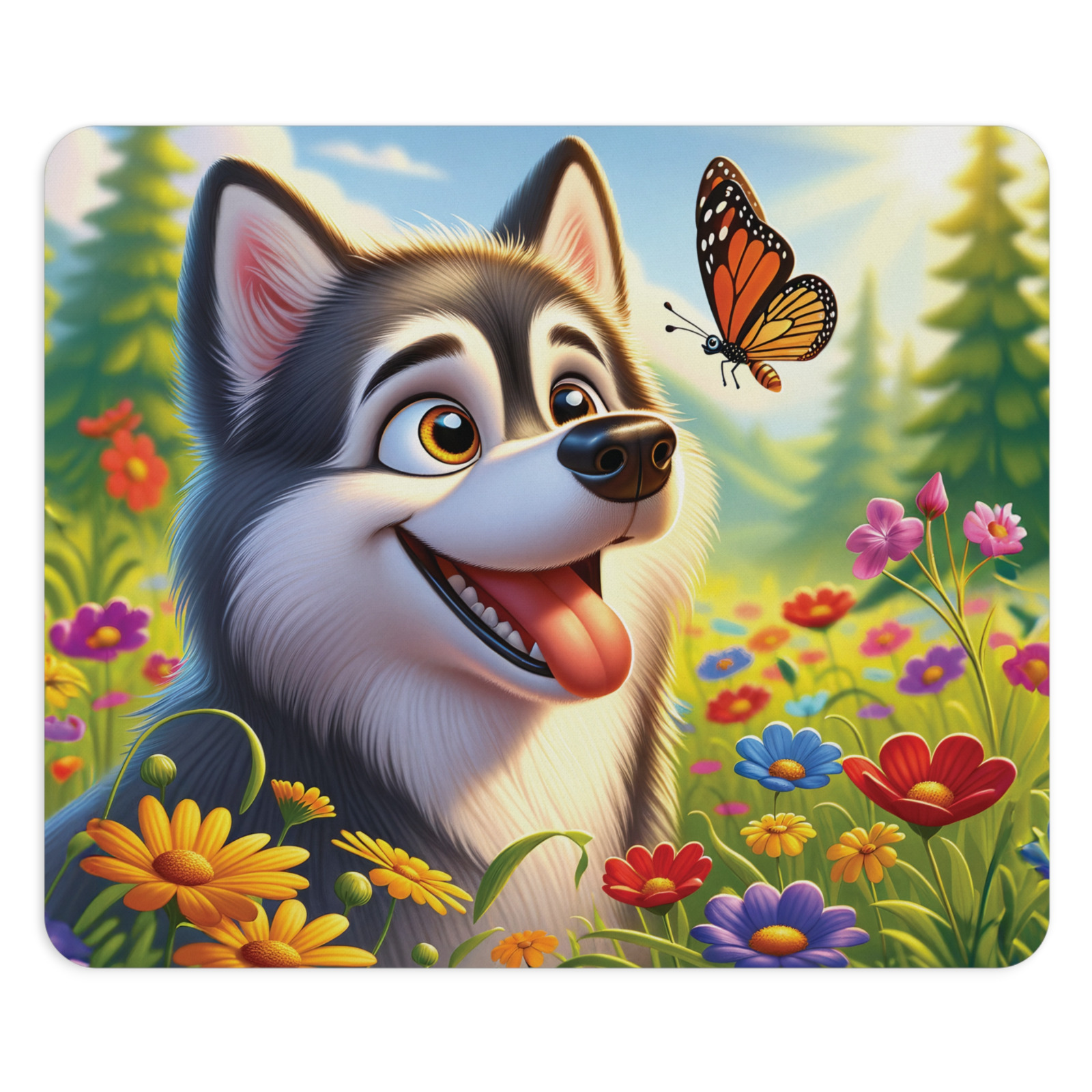 Cute Dog with Flowers and Butterflies Mouse Pad Non-Slip Laptop Accessories Gift