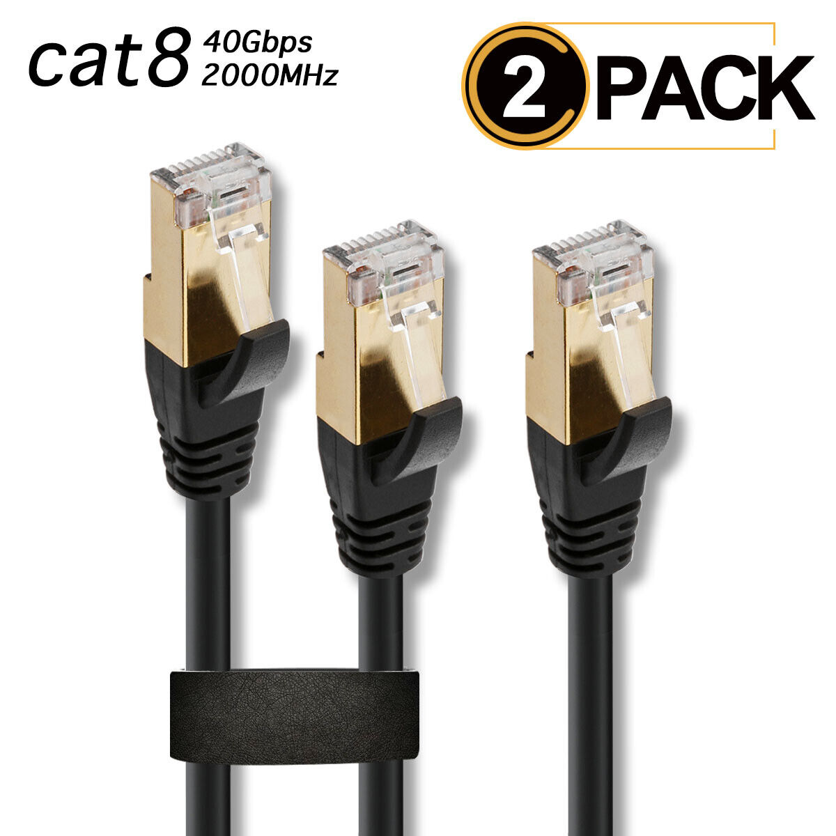 2 x High Speed Cat8 Cat 8 Internet WiFi Cable w/ Gold Plated RJ45 Connector Lot