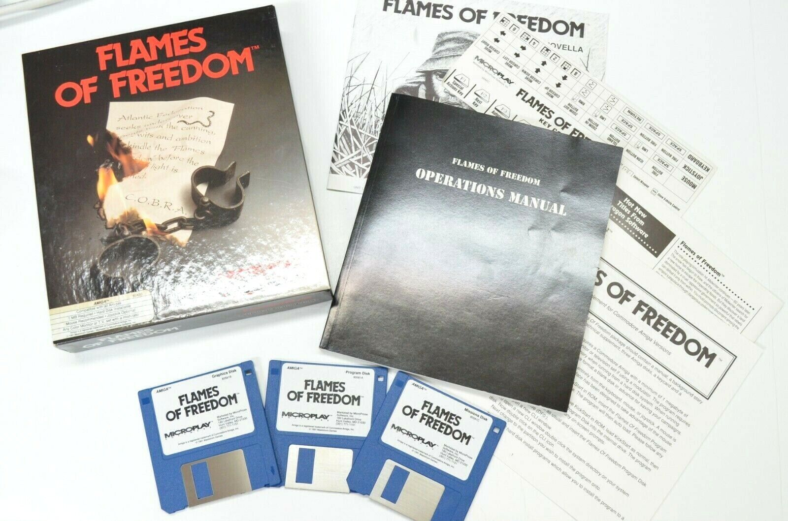 Amiga Flames of Freedom Game Manual 3 Disks 1991 Commodore Microprose Microplay