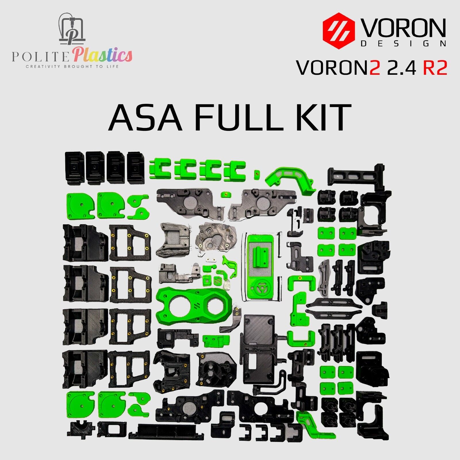 Voron 2.4 R2 Full ASA Printed Parts Kit Multi Colors + Stealthburner + Inserts
